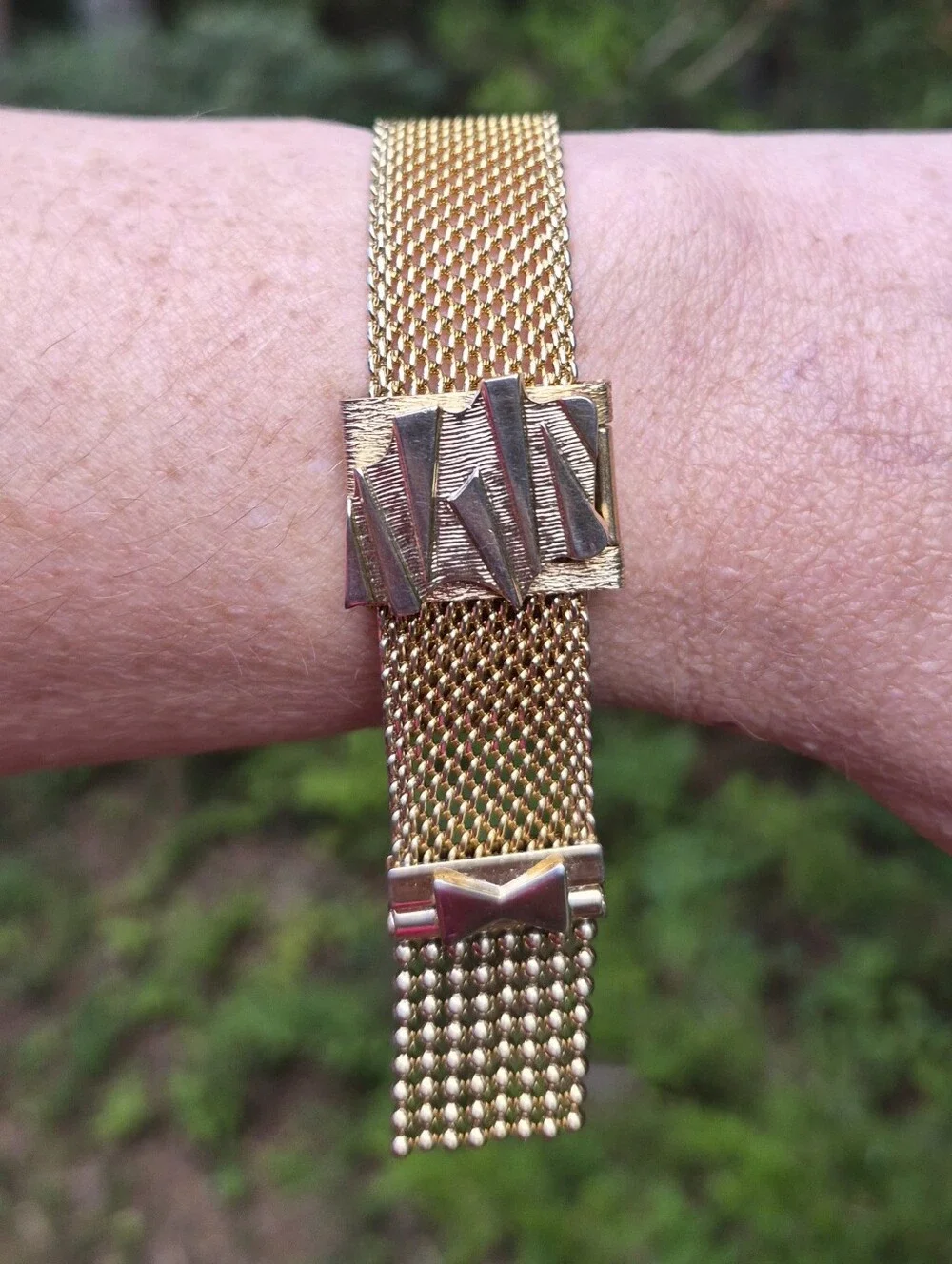 Vintage Victorian Revival Mesh Tassel Fringe Slide Bracelet Adjustable Gold Tone